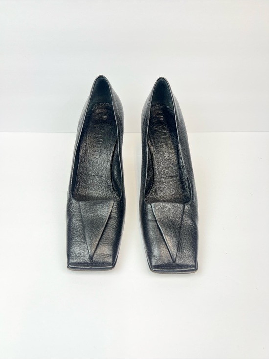 Jil Sander Shoes - Jil Sander Black Leather Square-Toe Mid Block Heels US 7 Euro 37.5 Made In Italy